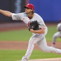 Aaron Nola pitches baseball