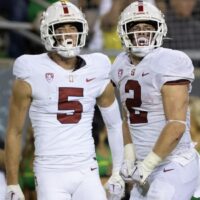 Stanford Football players celebrate after big play